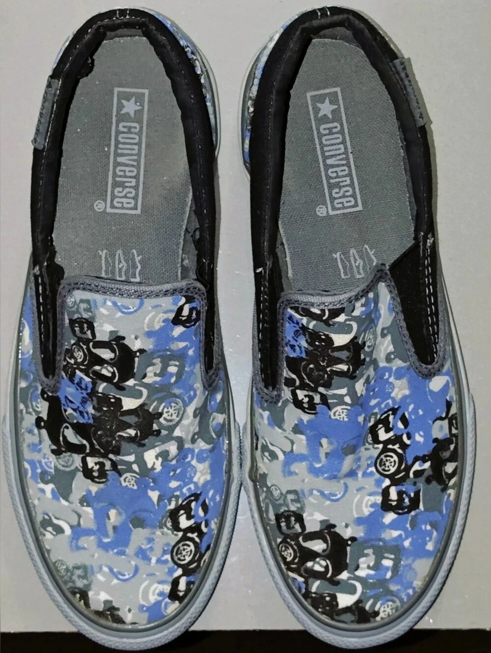 Converse Gas Mask Camouflage Print Low Top Slip On Sneakers - Blue/Gray/Black
